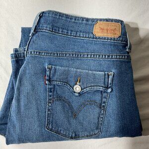 Levis 525 Womens Curvy Bootcut Denim Jeans Size 14 Medium Wash Cotton Blend Clas